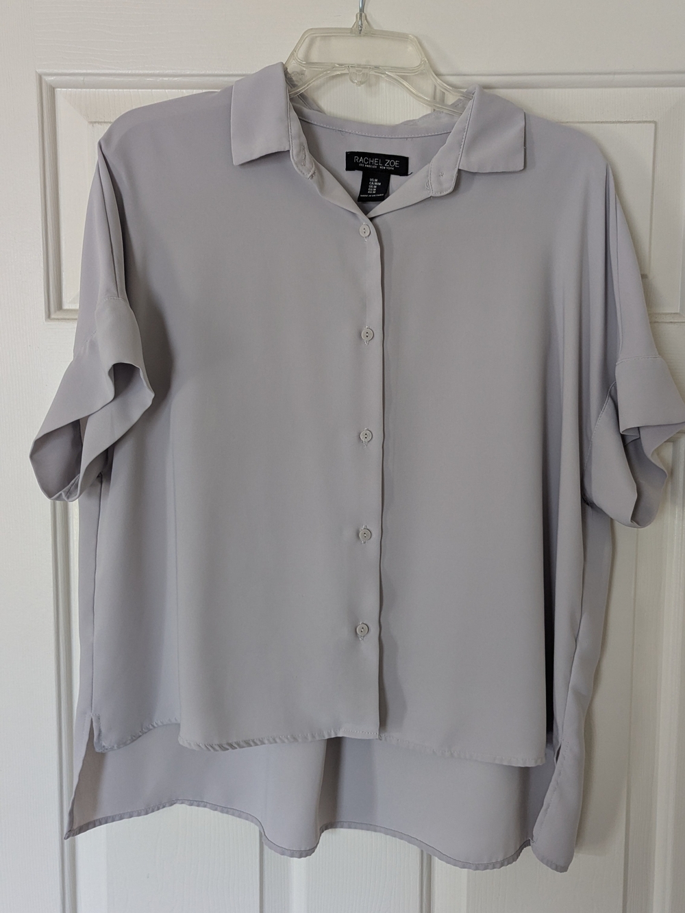 Rachel Zoe Pale Gray Button-Front Short Sleeve Blouse